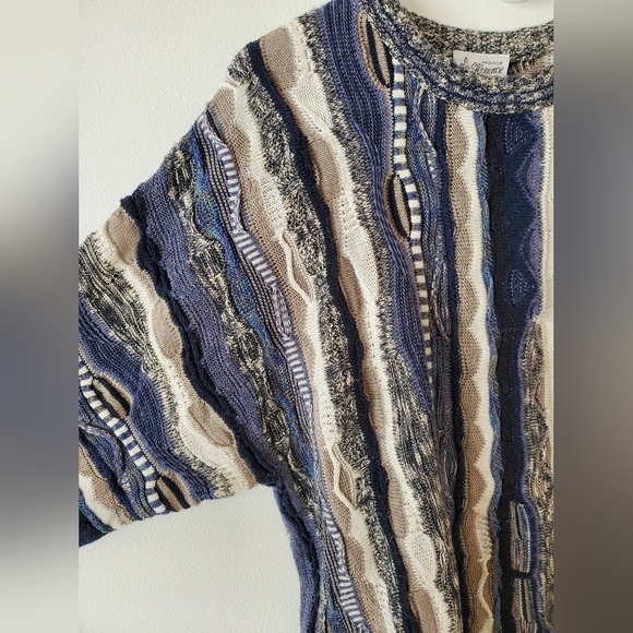 3D Textured Coogi Style Multicolour Wool Sweater Vintage 90s Large - Picture 2 of 4